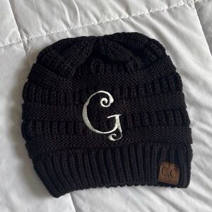 C.C Kids Black Knit Beanie with White Initial
